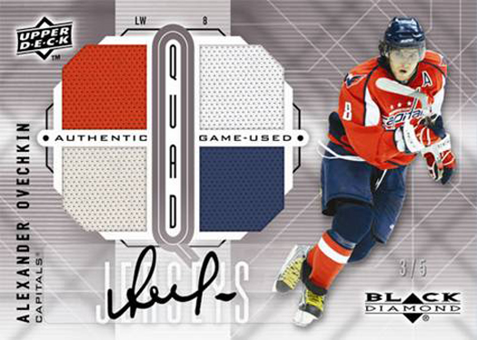 An Alexander Ovechkin autograph game-used jersey card from an upcoming Upper